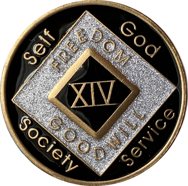 Offical NA Tri-Plate Black Silver & Gold Color Narcotics Anonymous Medallions 18 Month Year 1 - 50