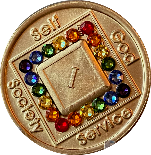 1 - 40 Year NA Medallion Rainbow Swarovski Crystal Narcotics Anonymous Chip