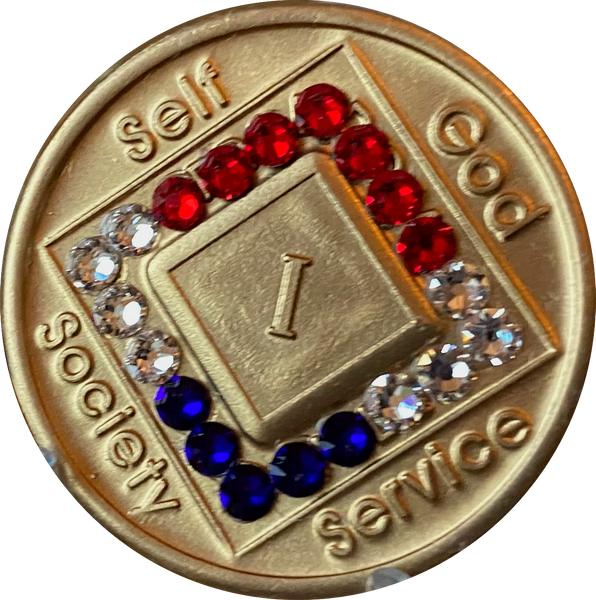 1 - 40 Year Official NA Medallion With Red White Blue Patriotic Color Swarovski Crystal