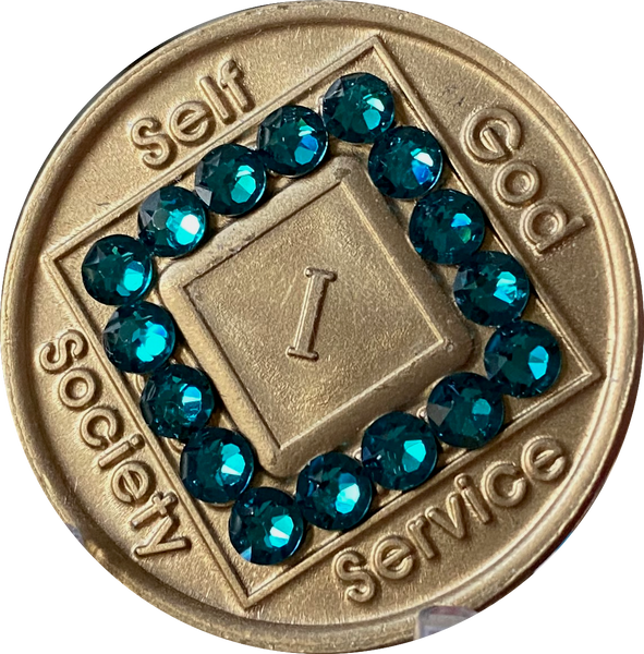 1 - 40 Year Official NA Medallion With Zircon Turquoise Color Swarovski Crystal