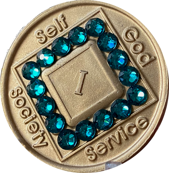 1 - 40 Year Official NA Medallion With Zircon Turquoise Color Swarovski Crystal