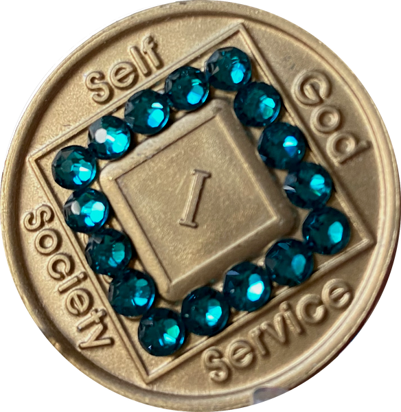 1 - 40 Year Official NA Medallion With Zircon Turquoise Color Swarovski Crystal