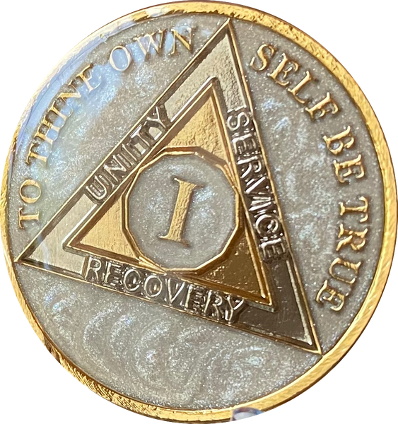 1 2 3 4 5 10 20 or 30 Year AA Medallion Opulent Pearl Silver Swirl Tri-Plate Sobriety Chip
