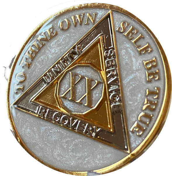 1 2 3 4 5 10 20 or 30 Year AA Medallion Opulent Pearl Silver Swirl Tri-Plate Sobriety Chip