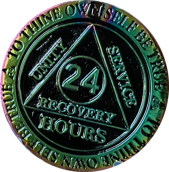24 Hours AA Medallion Reflex Rainbow Plated Sobriety Chip