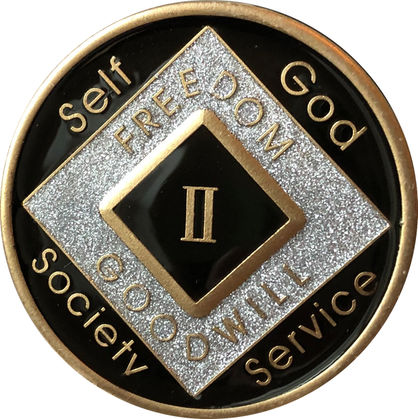 Offical NA Tri-Plate Black Silver & Gold Color Narcotics Anonymous Medallions 18 Month Year 1 - 50 - RecoveryChip