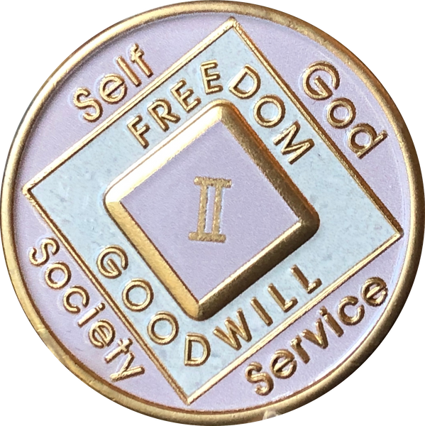 Offical NA Tri-Plate Pink & Gold Color Narcotics Anonymous Medallions 18 Month Year 1 - 50 - RecoveryChip