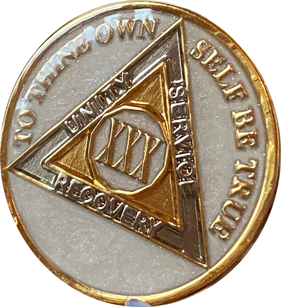 1 2 3 4 5 10 20 or 30 Year AA Medallion Opulent Pearl Silver Swirl Tri-Plate Sobriety Chip