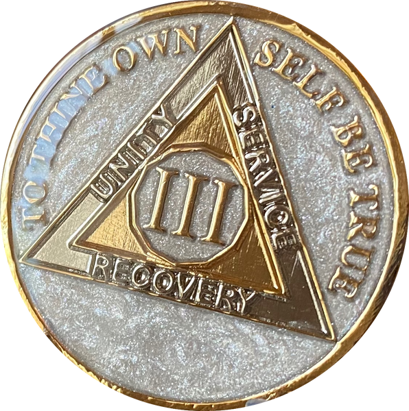 1 2 3 4 5 10 20 or 30 Year AA Medallion Opulent Pearl Silver Swirl Tri-Plate Sobriety Chip