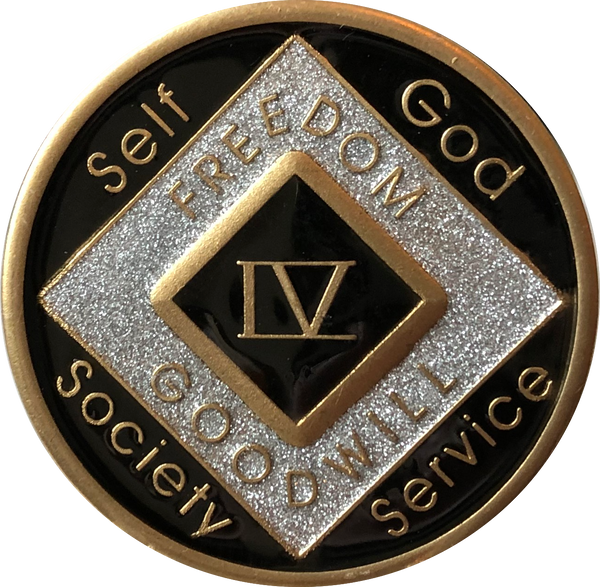 Offical NA Tri-Plate Black Silver & Gold Color Narcotics Anonymous Medallions 18 Month Year 1 - 50 - RecoveryChip