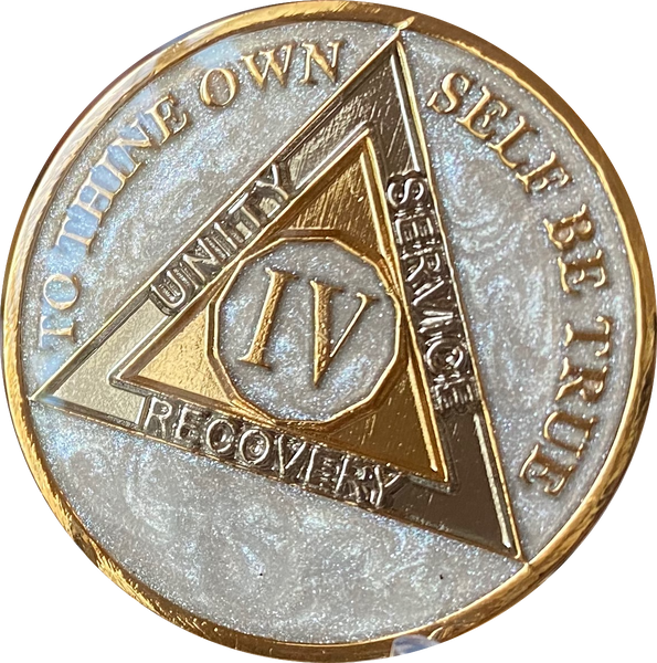 1 2 3 4 5 10 20 or 30 Year AA Medallion Opulent Pearl Silver Swirl Tri-Plate Sobriety Chip