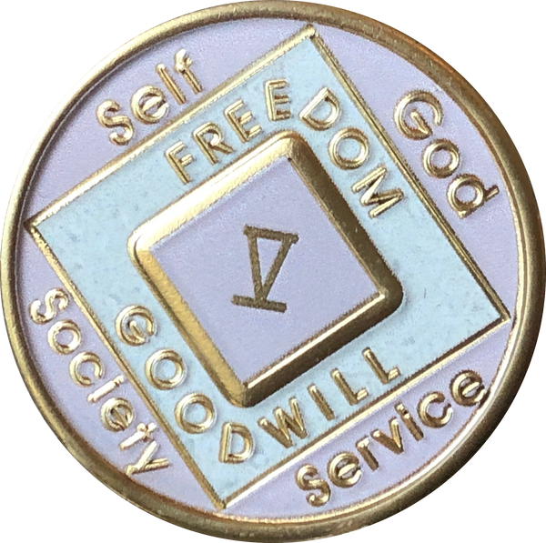 Offical NA Tri-Plate Pink & Gold Color Narcotics Anonymous Medallions 18 Month Year 1 - 50 - RecoveryChip