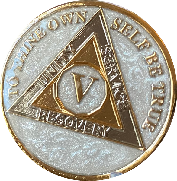 1 2 3 4 5 10 20 or 30 Year AA Medallion Opulent Pearl Silver Swirl Tri-Plate Sobriety Chip
