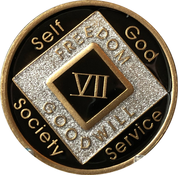 Offical NA Tri-Plate Black Silver & Gold Color Narcotics Anonymous Medallions 18 Month Year 1 - 50 - RecoveryChip