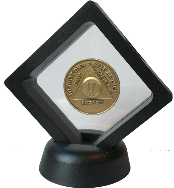 Black Diamond AA Medallion Display Sobriety Chip Challenge Coin Holder Stand - RecoveryChip