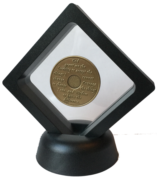 Black Diamond AA Medallion Display Sobriety Chip Challenge Coin Holder Stand - RecoveryChip