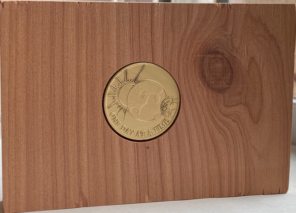 Cedar Medallion Holder Coin Display Handmade With Universe One Day At A Time Chip
