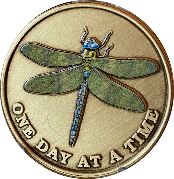 Green Dragonfly One Day At A Time Medallion With Serenity Prayer