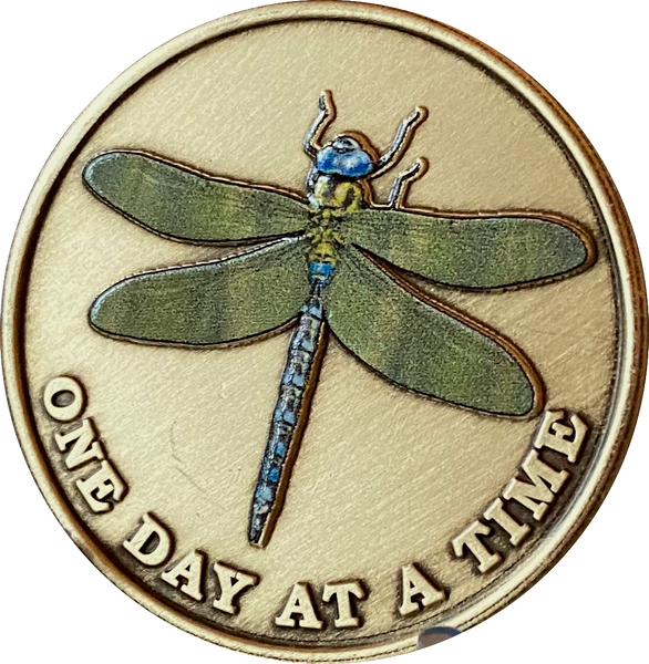 Green Dragonfly One Day At A Time Medallion With Serenity Prayer