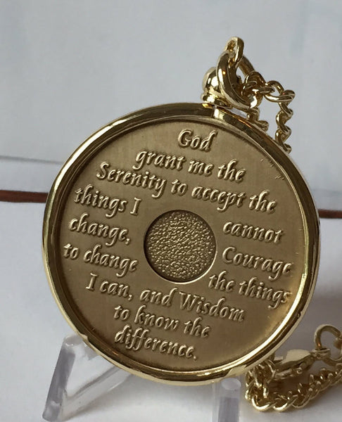 AA Medallion Holder Necklace Gold Plated Sobriety Coin Jewelry - RecoveryChip