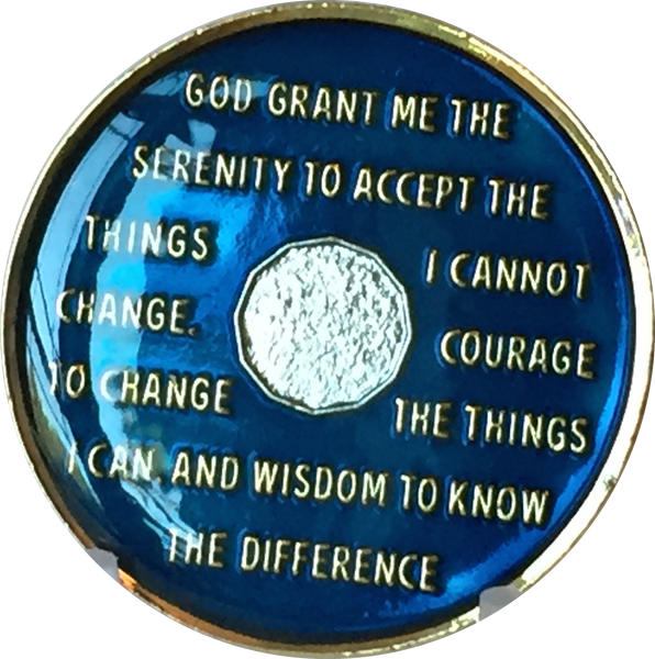 One Day At A Time Praying Hands Midnight Blue & Gold Plated Nickel Tri-Plated AA Alcoholics Anonymous Medallion Sobriety Chip Years 1 2 3 4 5 6 7 8 9 10 11 12 Year 1-12 BSP - RecoveryChip