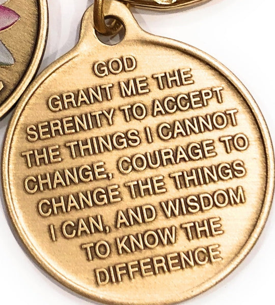 Pink Lotus Flower One Day At A Time Keychain With Serenity Prayer - RecoveryChip