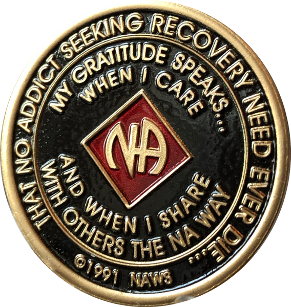 Offical NA Triplate Red & White Color Narcotics Anonymous Medallion 18 Month Year 1 - 50 - RecoveryChip