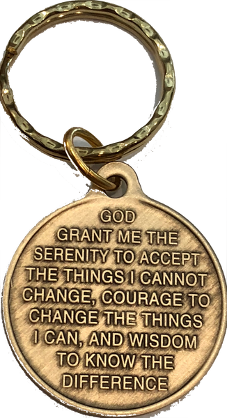 Rose One Day At A Time Bronze Sobriety Keychain AA NA - RecoveryChip