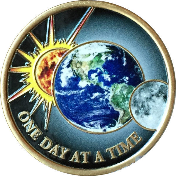 Universe One Day At A Time Color Medallion Sun Moon Earth Serenity Prayer Chip - RecoveryChip
