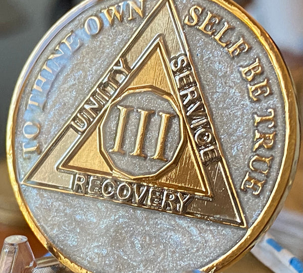 1 2 3 4 5 10 20 or 30 Year AA Medallion Opulent Pearl Silver Swirl Tri-Plate Sobriety Chip