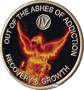 4 Year Out Of The Ashes Of Addiction Phoenix Flames Medallion Serenity Prayer Back