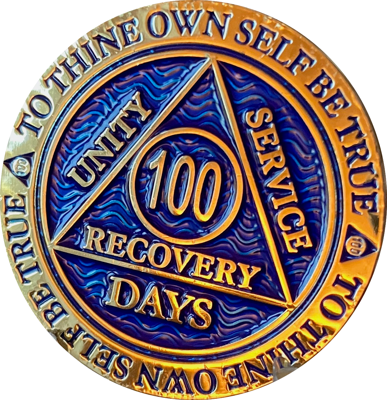 100 Days AA Medallion Antique Bronze Blue Sobriety Chip