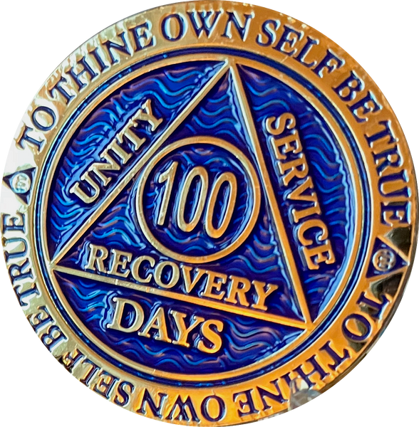 100 Days AA Medallion Antique Bronze Blue Sobriety Chip