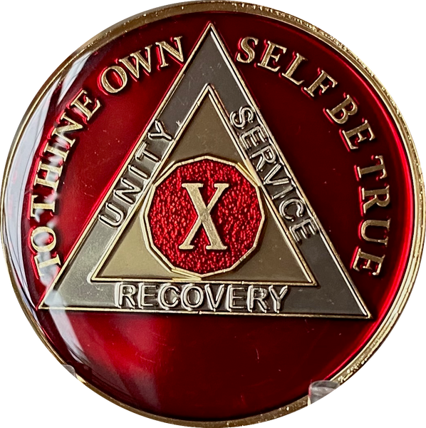 1 - 10 AA Medallion Mandarin Metallic Red Tri-Plate Sobriety Chip