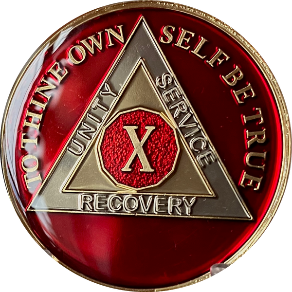 1 - 10 AA Medallion Mandarin Metallic Red Tri-Plate Sobriety Chip