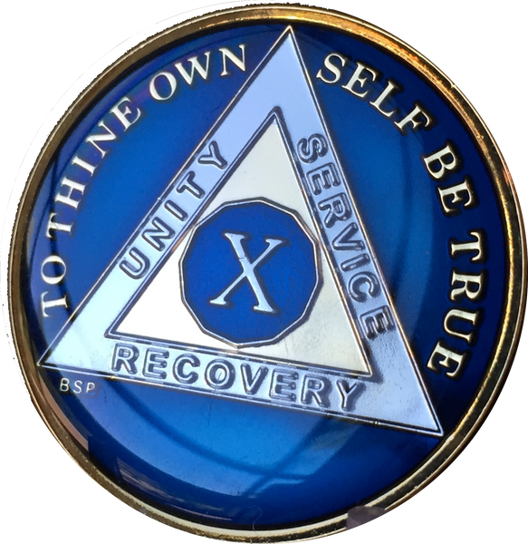 Midnight Blue AA Medallion Chip Tri-Plate Gold & Nickel Plated Year 1-15 Years BSP - RecoveryChip