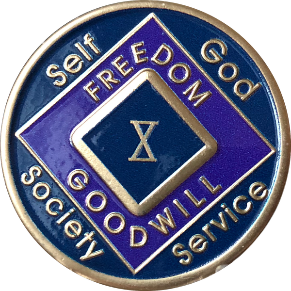 Offical NA Triplate Purple Blue & Black Color Narcotics Anonymous Medallion 18 Month Year 1 - 50 - RecoveryChip