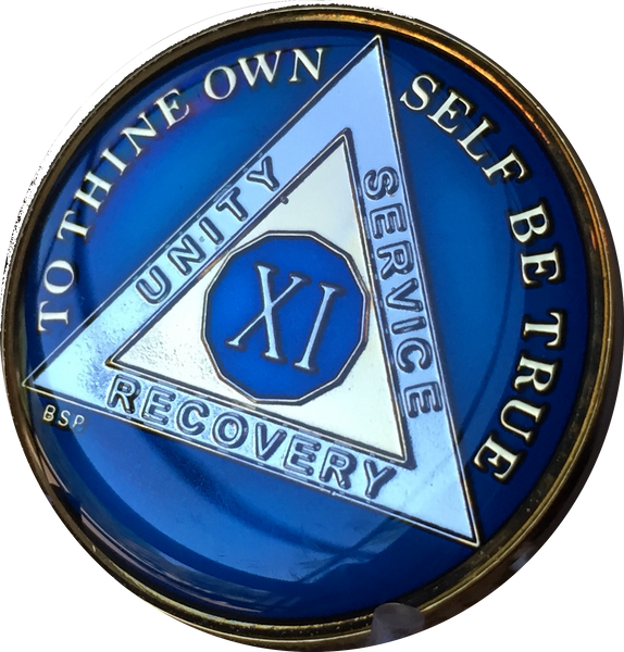 Midnight Blue AA Medallion Chip Tri-Plate Gold & Nickel Plated Year 1-15 Years BSP - RecoveryChip