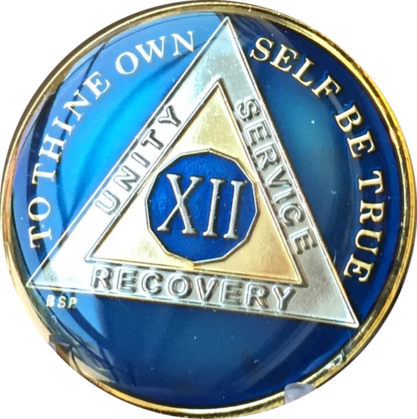 Midnight Blue AA Medallion Chip Tri-Plate Gold & Nickel Plated Year 1-15 Years BSP - RecoveryChip