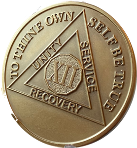 Engravable 12 Year AA Medallion Large Heavy AA Proof-like Bronze – 1½” [Challenge Coin Size Sobriety Chip