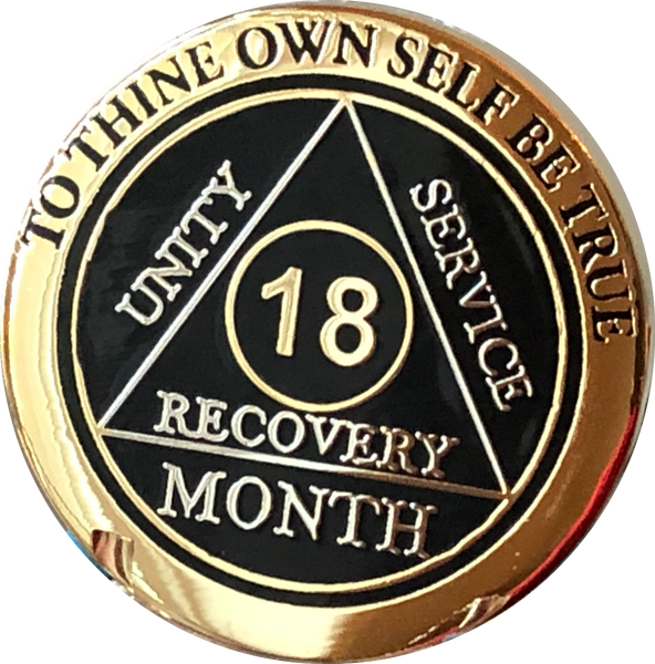 1 2 3 6 9 or 18 Month AA Medallion Elegant Black Gold and Silver Plated Sobriety Chip - RecoveryChip