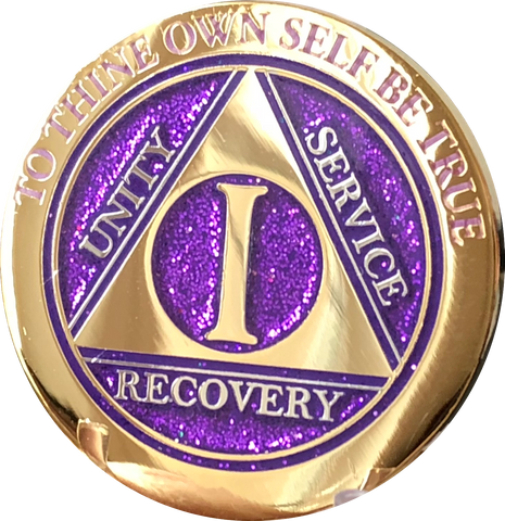 1 - 10 & 30 Year AA Medallion Elegant Glitter Purple Gold & Silver Plated Sobriety Chip - RecoveryChip