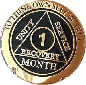 1 2 3 6 9 or 18 Month AA Medallion Elegant Black Gold and Silver Plated Sobriety Chip - RecoveryChip