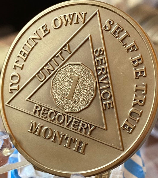 1 Month AA Medallion Large Heavy AA Bronze – 1½” Challenge Coin Size Sobriety Chip