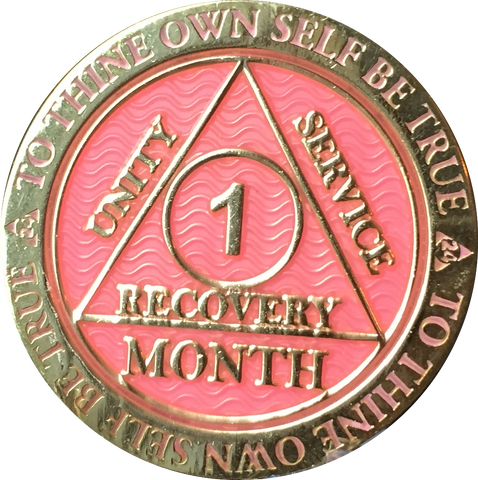 1 - 11 Month AA Medallion Reflex Pink Gold Plated Sobriety Chip Coin - RecoveryChip