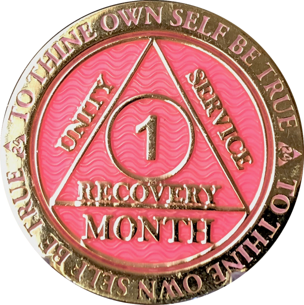 1 Month AA Medallions Bronze Gold Plated and Color Sobriety 30 Day Medallion Chip Coin - RecoveryChip