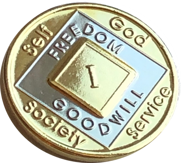 NA Medallion Bi-Plate Gold and Nickel Plated Year 1 - 40 Official Sobriety Chip - RecoveryChip