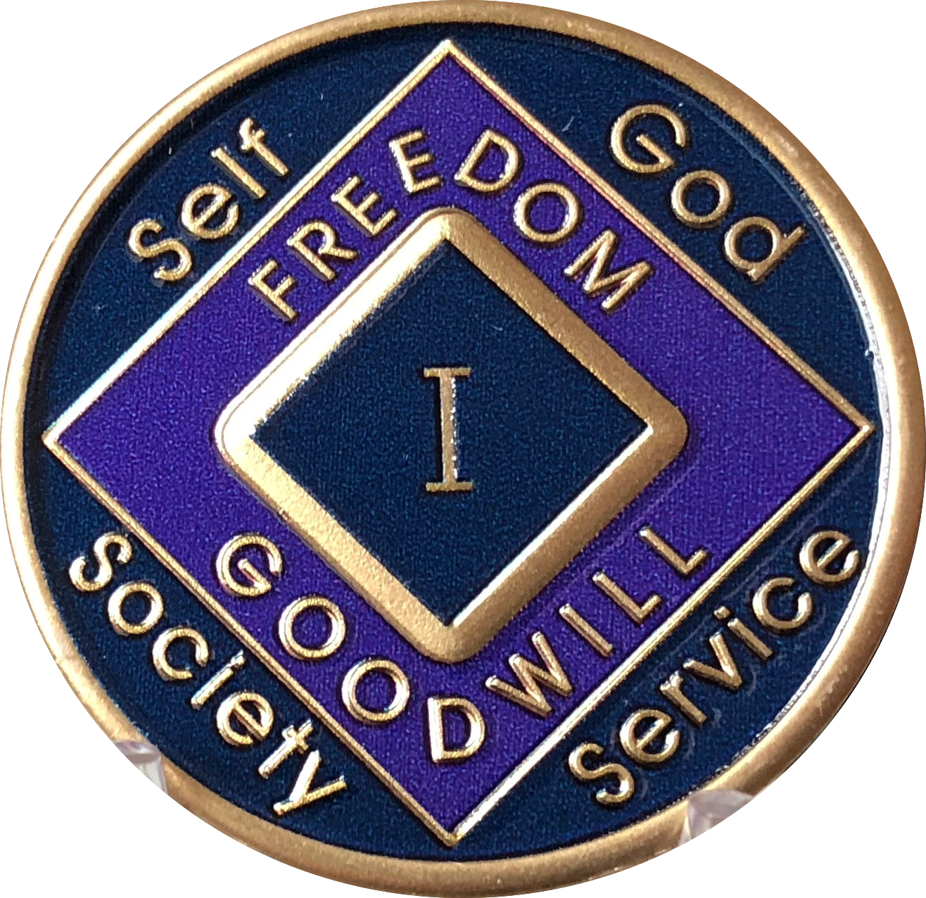 Offical NA Triplate Purple Blue & Black Color Narcotics Anonymous Medallion 18 Month Year 1 - 50 - RecoveryChip