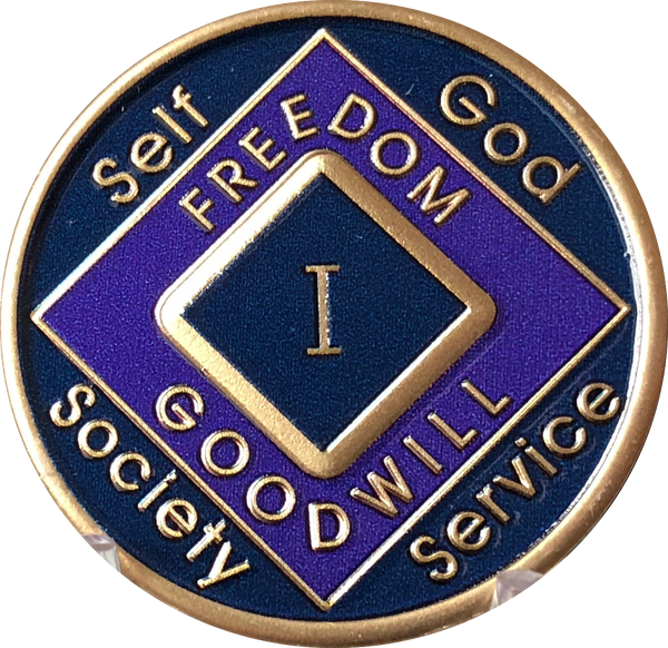 Offical NA Triplate Purple Blue & Black Color Narcotics Anonymous Medallion 18 Month Year 1 - 50 - RecoveryChip