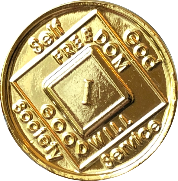 NA Medallion Gold Plated Year 1 - 40 Official Sobriety Chip - RecoveryChip